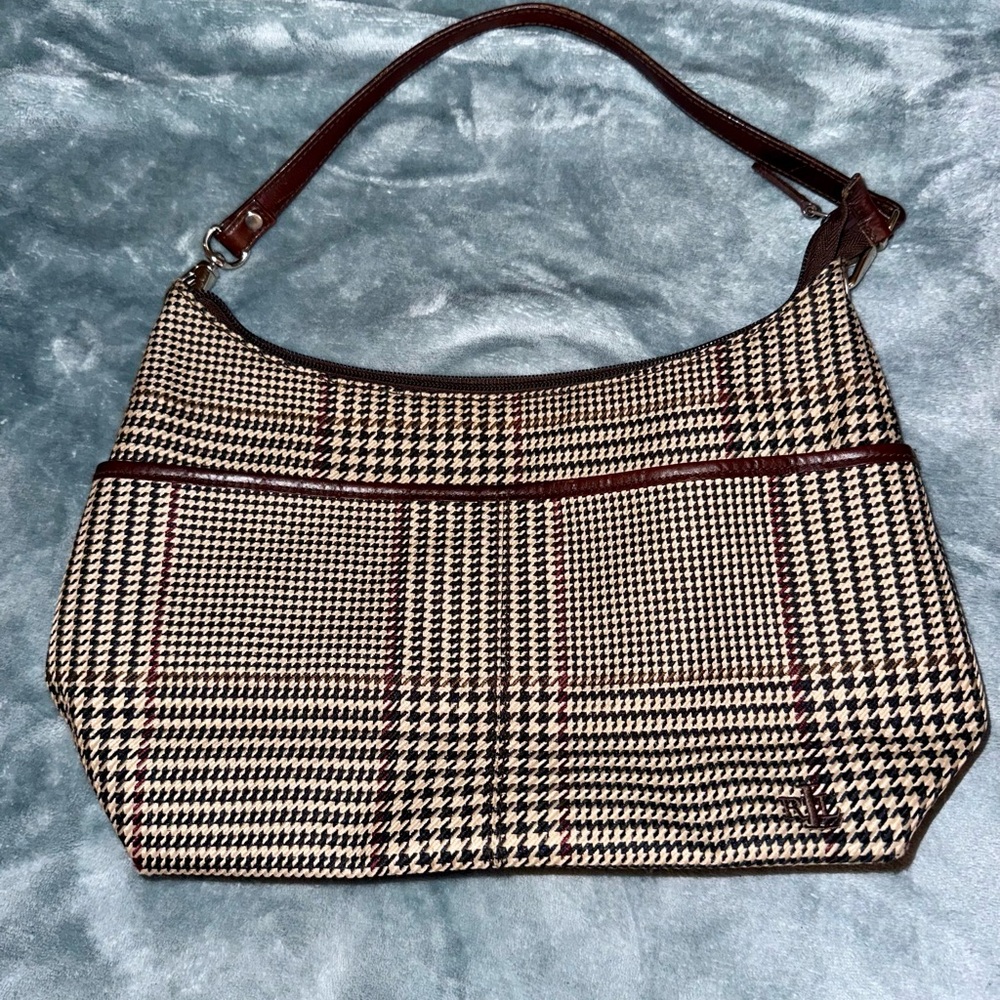 Ralph Lauren Brown and Cream Houndstooth Shoulder Bag